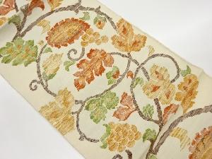 手織り紬葡萄唐草模様織出し名古屋帯